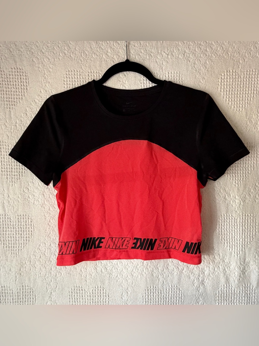Nike Coral Red and Black Cropped Athletic Top